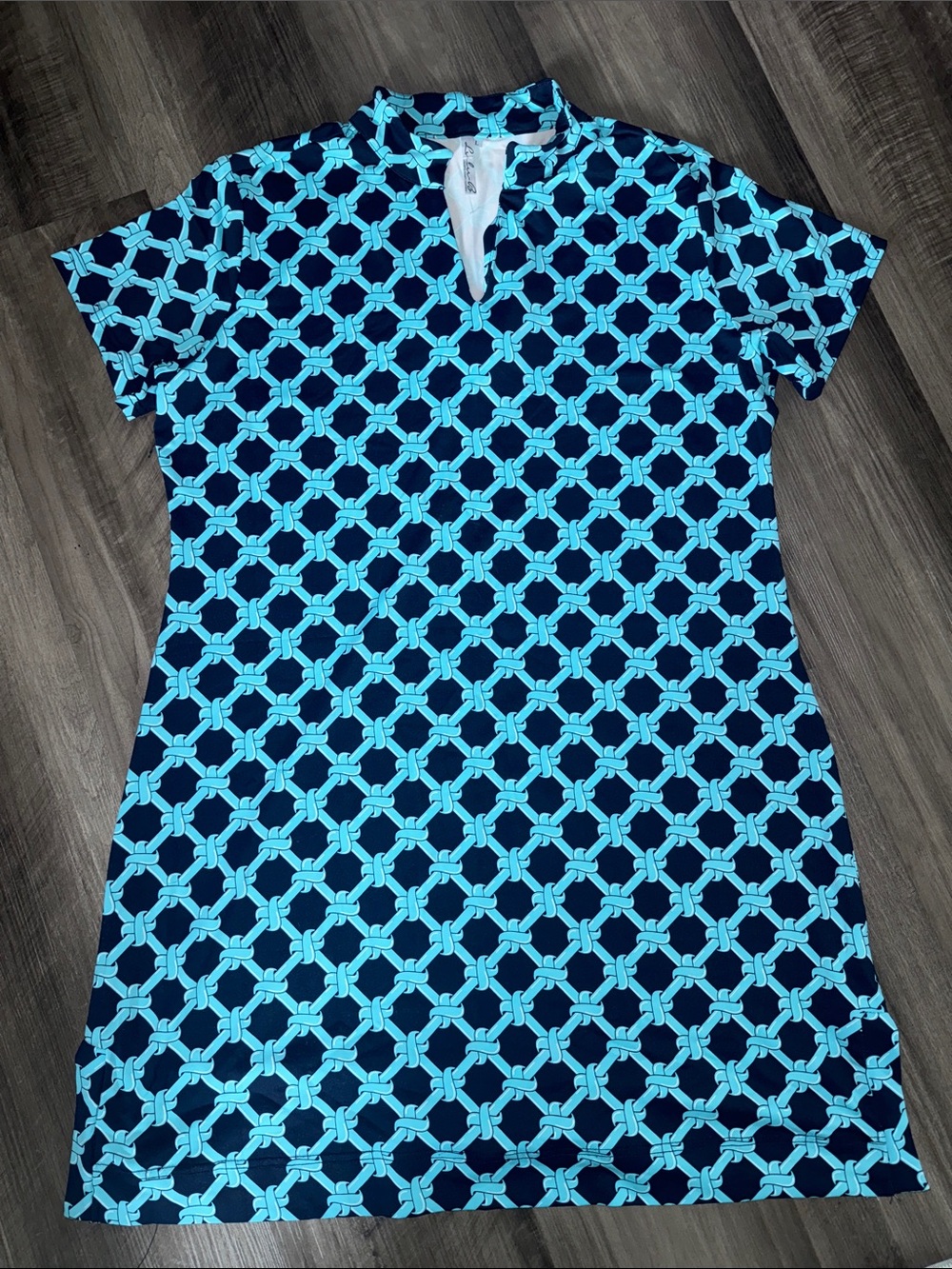 Lulu-B large dress navy turquoise geometric short sleeve women’s resort wear